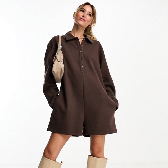ASOS Design supersoft ribbed romper with long sleeves - Picture 1 of 4